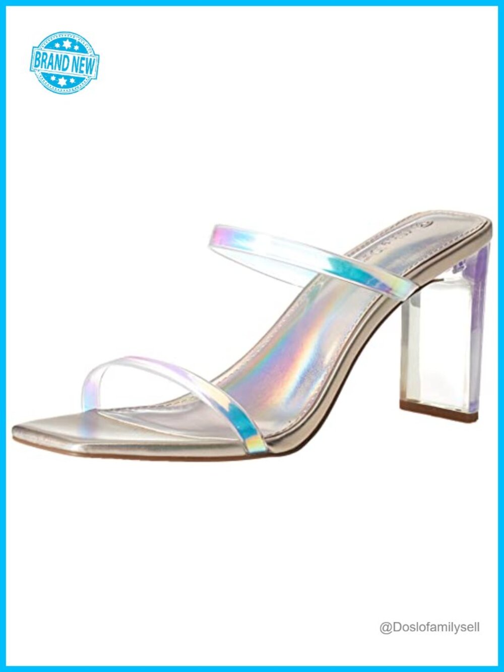 Square Toe Two Strap High Heeled Sandal Block Heel Ankle Strap